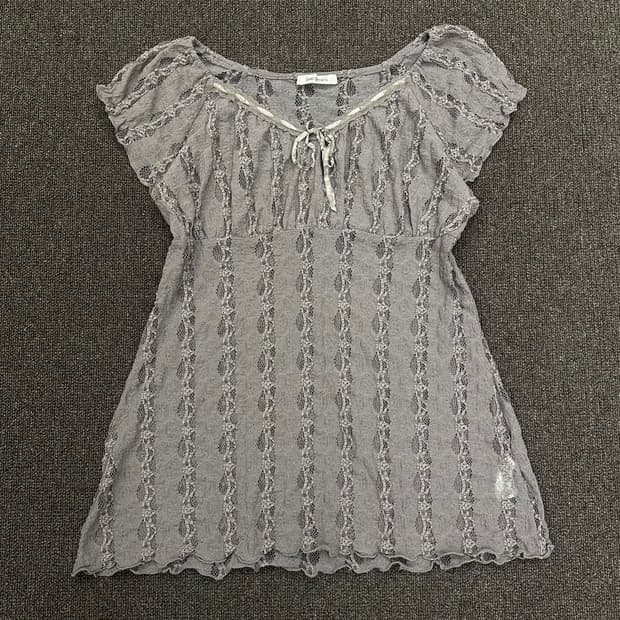 M)Lacifonelli 핑크 브라운 레이스 반팔 블라우스