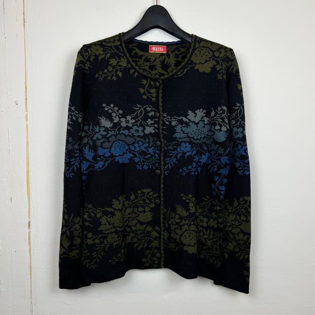 JPN 빈티지 플로럴 자카드 니트 가디건 S