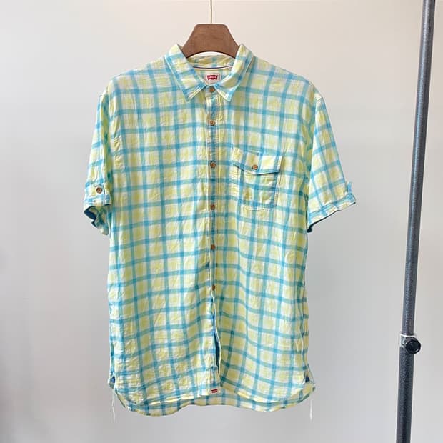 (XL) Levis 리바이스 린넨 코튼 체크 반팔 셔츠