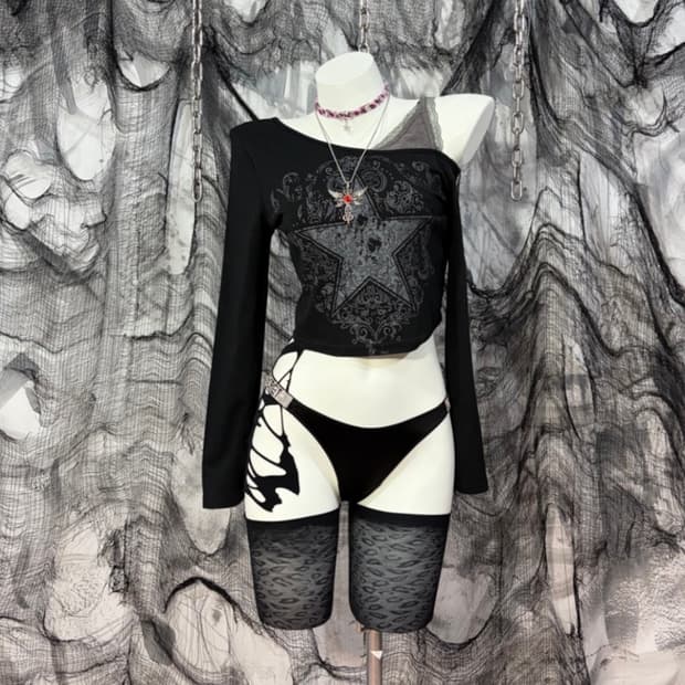 Y2K Gothic star off-shoulder sleeve