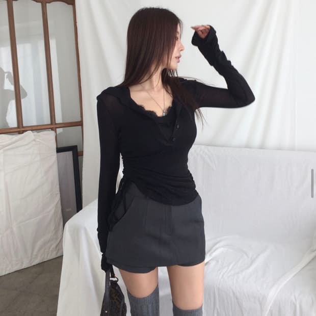 히프나틱 텐셀 카라 셔링 티셔츠