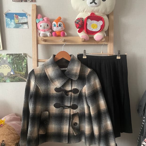 모리걸 빈티지 체크 떡볶이 울 숏코트 🖤🧡