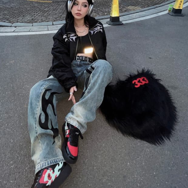 PCCVISION 333 워싱 토템 자수 데님 팬츠 xs