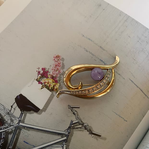 빈티지 골드 퍼플 일본 브로치 주얼리