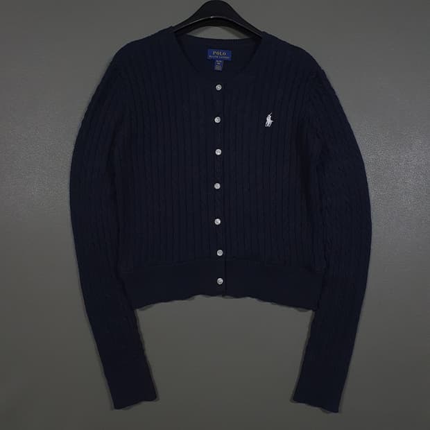 여성) 폴로 랄프로렌 신형 포니 케이블 니트 꽈배기 가디건 네이비