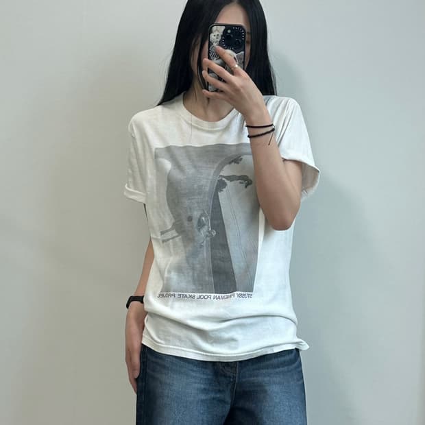 스투시 00s 빅로고 화이트 반팔 티셔츠 