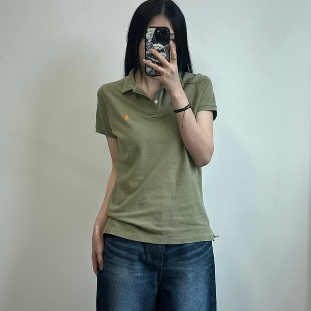 폴로 랄프로렌 자수로고 카키 피케 반팔 카라 티셔츠