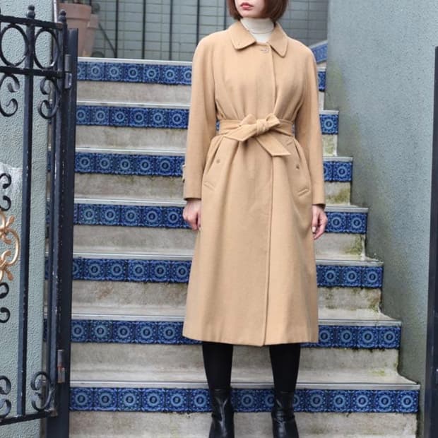 버버리 캐시미어 100% 벨티드 스텐 칼라 코트