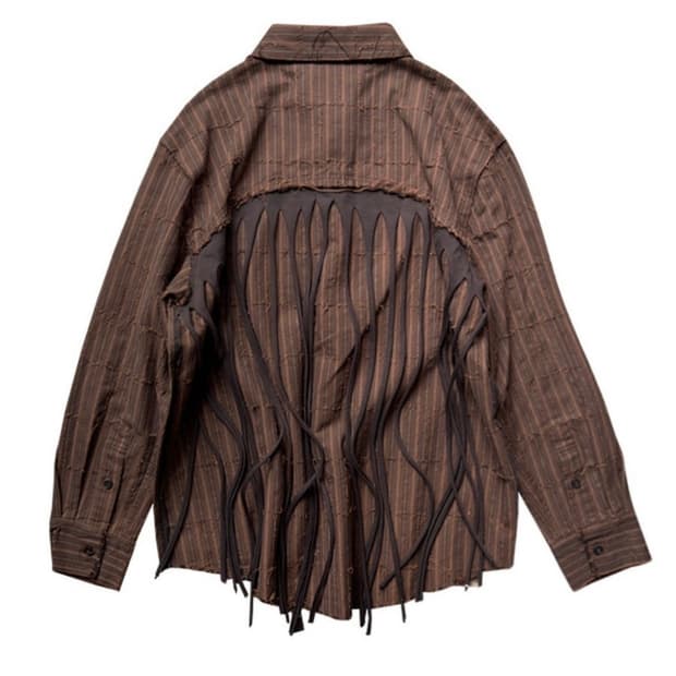 0tape_STRIPED FRINGE SHIRT