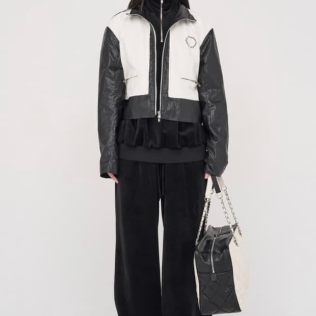 새상품) 마뗑킴 콤비네이션 레더 자켓