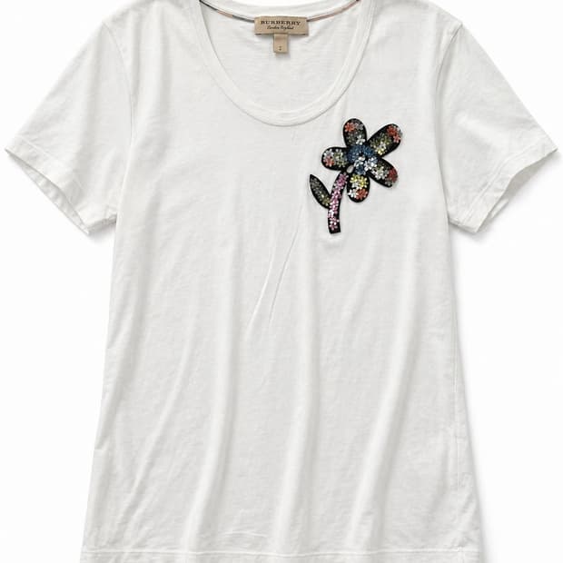 버버리 화이트 플라워 스팽글 반팔티 S