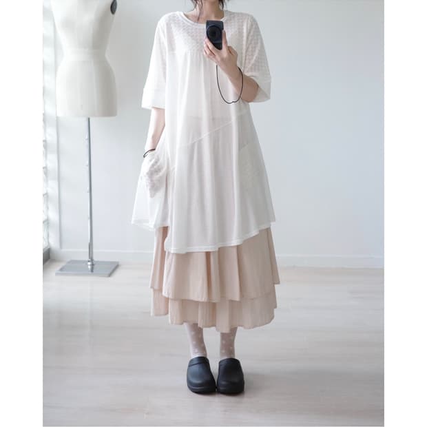 Chamois cream lace pocket one-piece