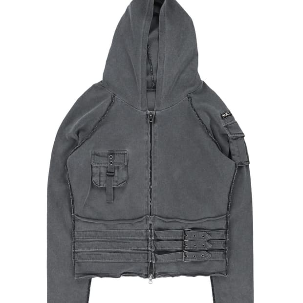 [M] 더콜디스트모먼트 빈티지 포켓 후드 집업 차콜