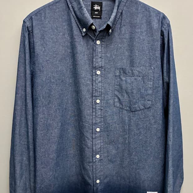 (L)Stussy 스투시 코튼 포켓 버튼다운 샴브레이셔츠 데님셔츠