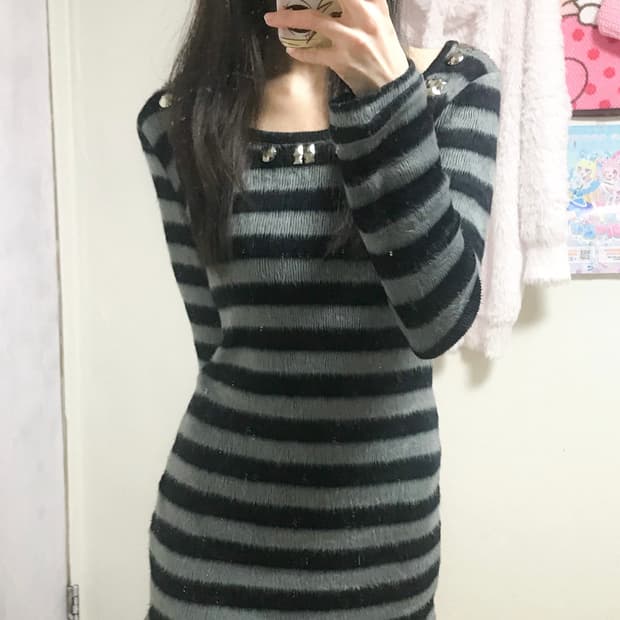 빈티지 보석 스트라이프 니트 원피스 오네갸루 로걀 베메클 오리엔탈 티셔츠