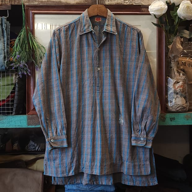 60s 프랑스 워크셔츠 가드너 빈티지 셔츠 그레이 민트 롱 튜닉 셔츠 m