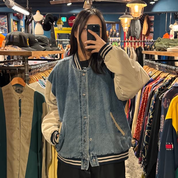 ROUTE 66 빈티지 데님 바시티 자켓