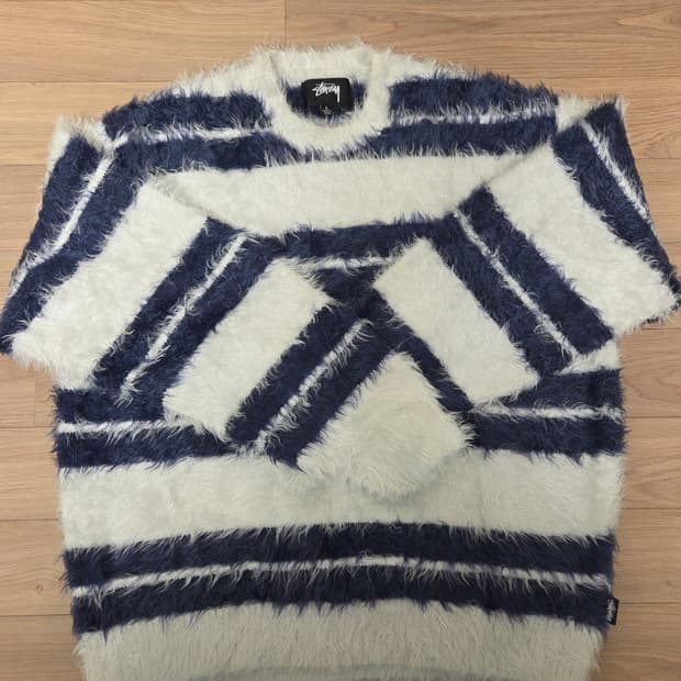 스투시 헤어리 스트라이프 크루 니트 L