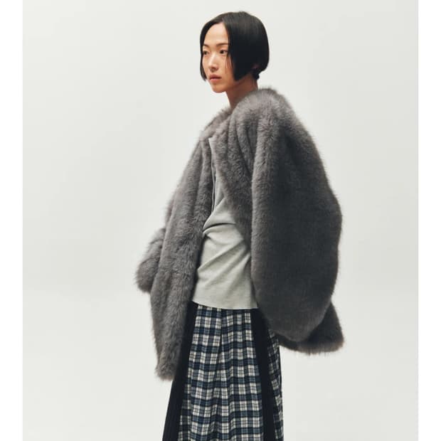 플리즈프로젝트 middle fur jacket gray 새상품