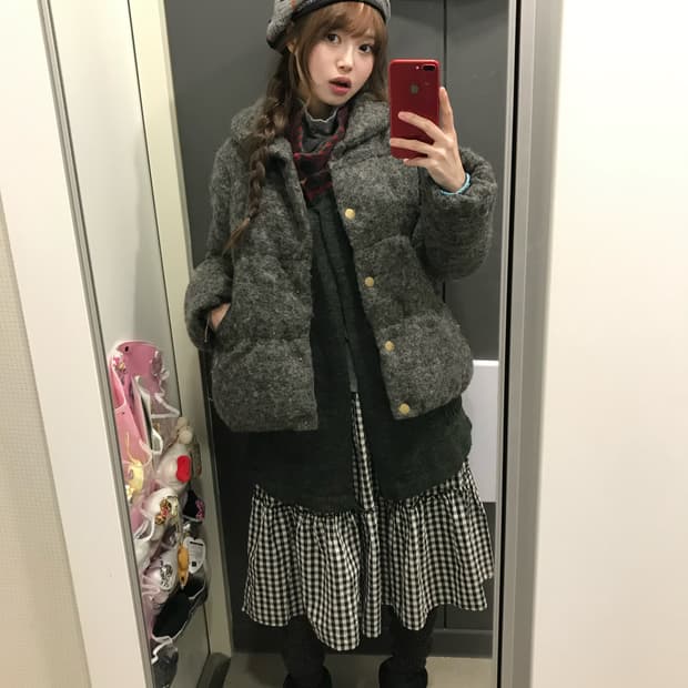 데일리 히피 하구미 모리걸 패딩 코디세트