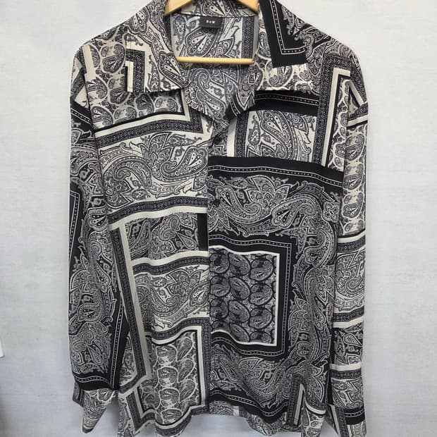 빈티지 bnw 페이즐리 반다나 실크 셔츠긴팔 대략 xl xxl