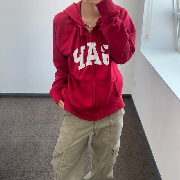Gap 갭 화이트 로고 레드 후드집업