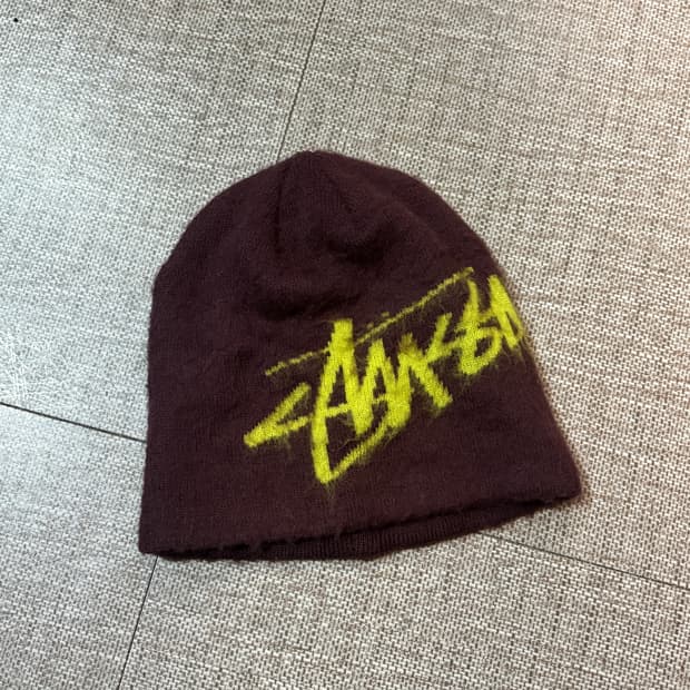 스투시 브러쉬드 아웃 스탁 스컬캡 비니 버건디 컬러