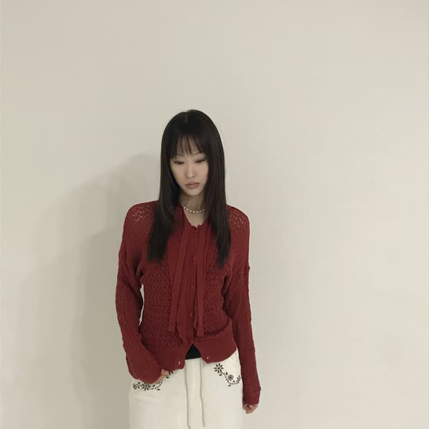 버건디 텍스처 가디건