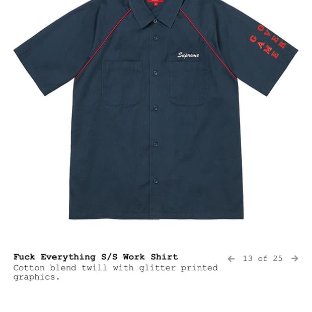 Supreme Fuck Everything S/S Work Shirt