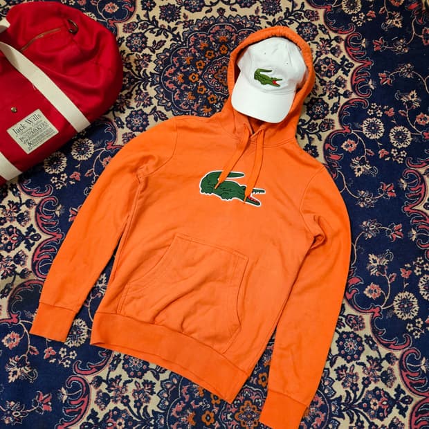 라코스테(Lacoste) 빅로고 오렌지 후드티셔츠