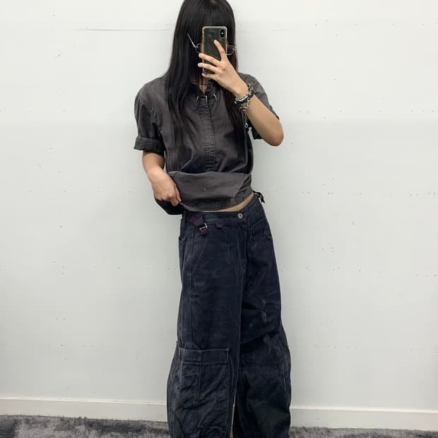 와이드 워싱 디테일 카고 팬츠