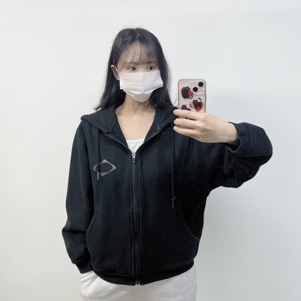 미스치프 롬버스 와플 후드집업 블랙