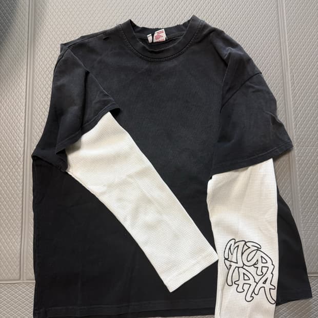 (L) 메르트라 와플 레이어드 롱슬리브 블랙