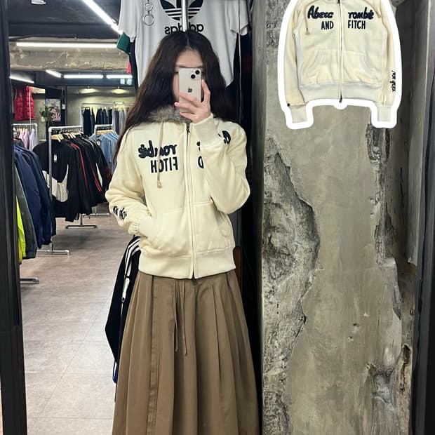 아베크롬비 투웨이 퍼 후드집업 아이보리 M #csz2459