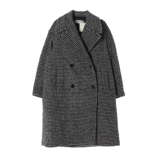 (새상품) 드리스반노튼 체크 패턴 울 블렌드 모헤어 롱 코트