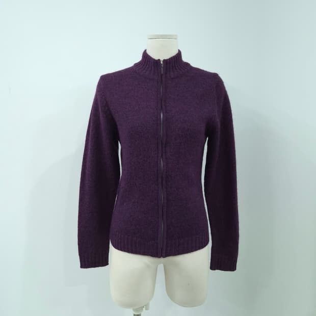 LOZERE 울혼방 퍼플 하이넥 집업 니트 가디건 