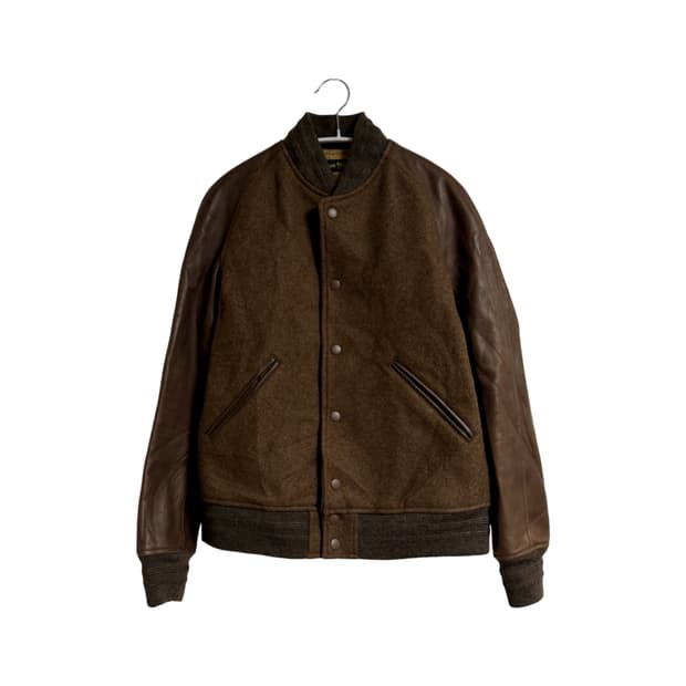Waste Twice & Co 레더 슬리브 바시티 자켓
