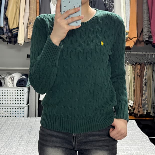 폴로 랄프로렌 초록 꽈배기 니트