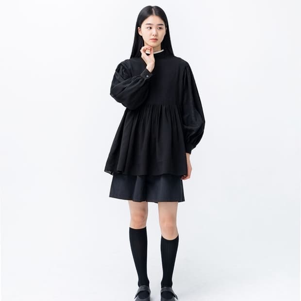 유노이아 eunoia 레이어 카라 퍼프 블라우스