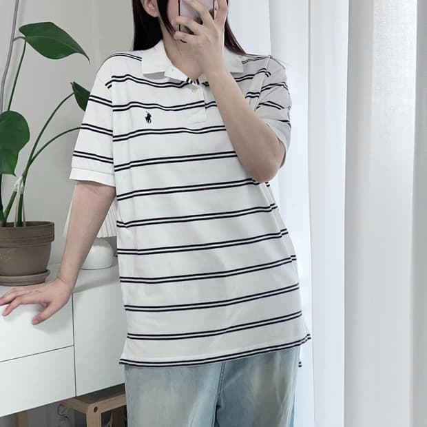 [정품] 폴로 화이트 / 블랙포니 단가라 반팔카라티 [ M ]