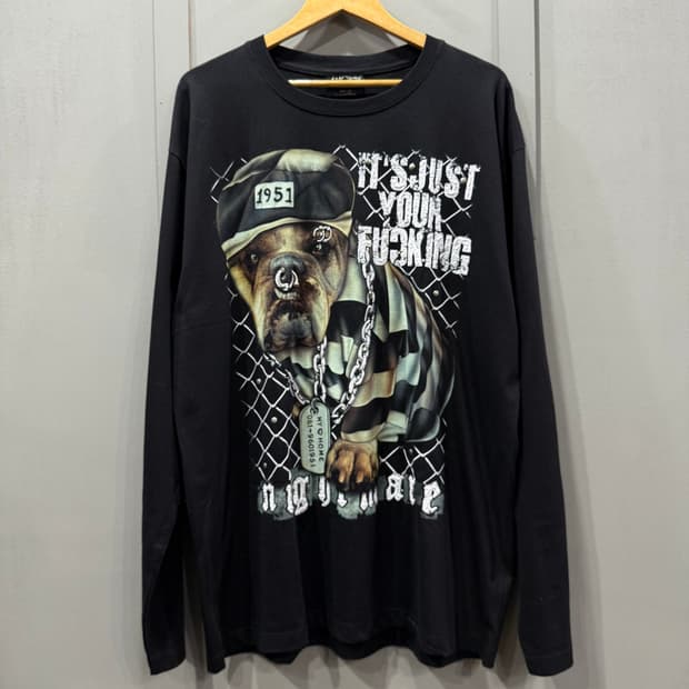 XL 빈티지 피어스 불독 프린팅 롱슬리브 긴팔 티셔츠 락티