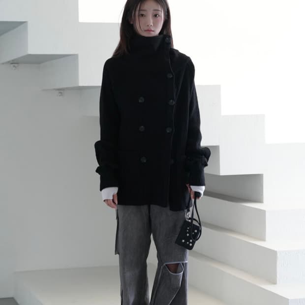 인앤양인하모니 더블 버튼 가디건 (블랙)