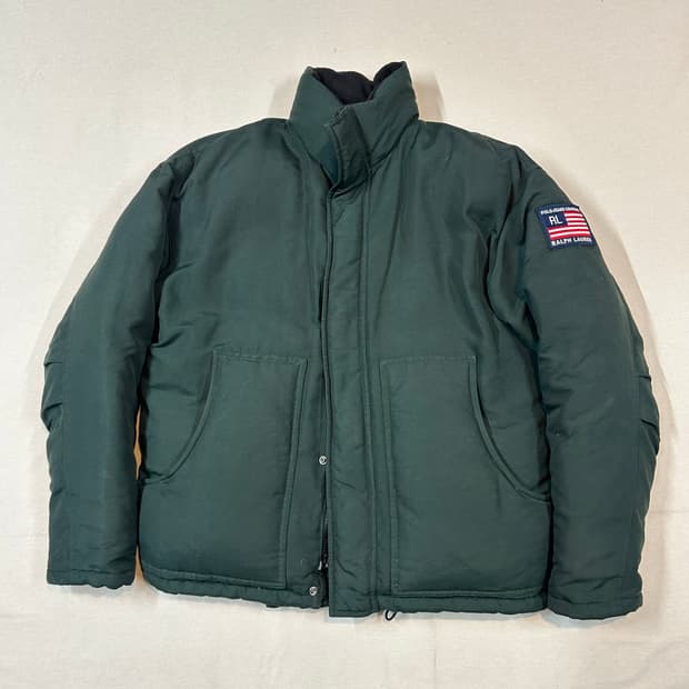 S) 폴로 랄프로렌 진스 덕다운 패딩 점퍼 그린 성조기 패치