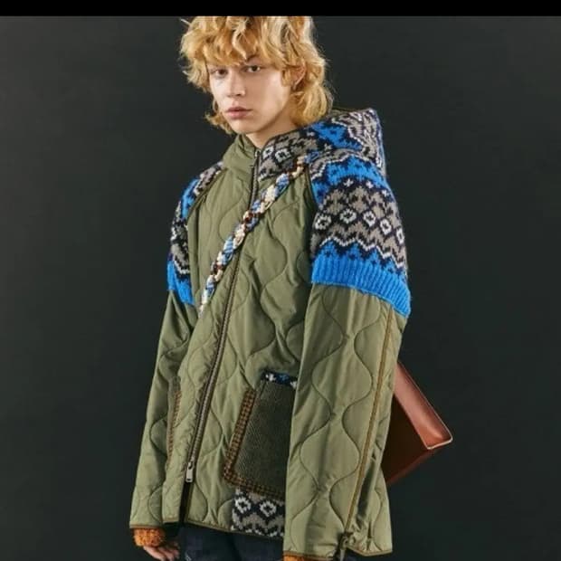 [L]앤더슨벨 니트패치 퀼티드 자켓