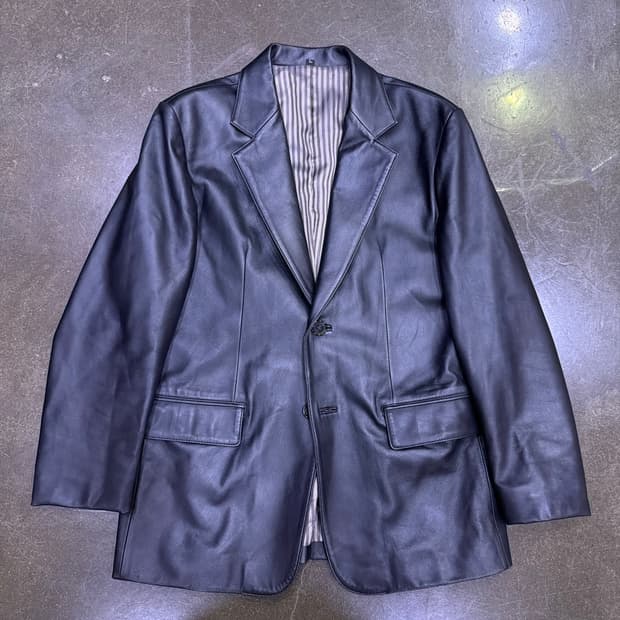 노블레스 심플 싱글 블레이저 양가죽 레더 자켓 L