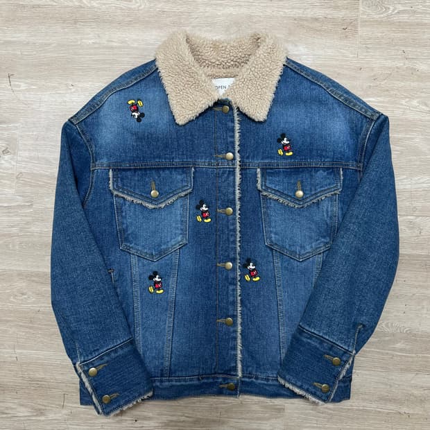 오픈파티 여성 미키마우스 자수 양털 데님 청자켓 [중청] M/95