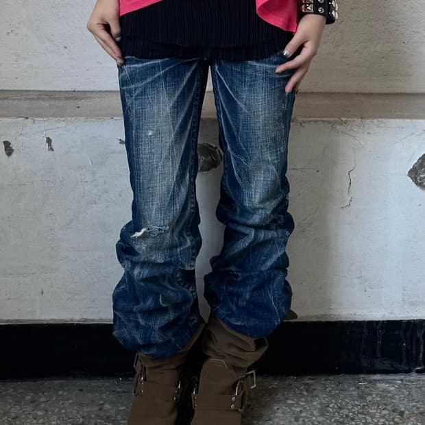 Washed denim pants