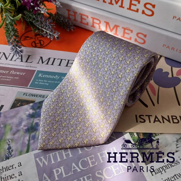 에르메스 실크 라벤더 문어 패턴 넥타이 9.5cm A등급 A18881
