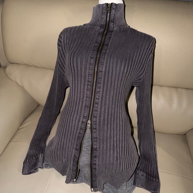 high-neck washing ribbed zip-up