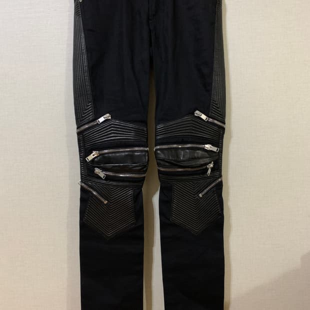 생로랑 /레더 패널 모터 바이커 데님 진 팬츠/ 30